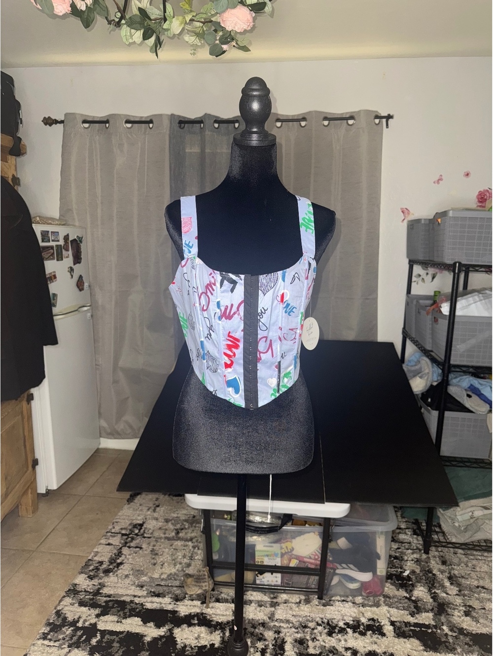 Rabbit Rose Women's Printed Corset Top with Hook Closure, Sz